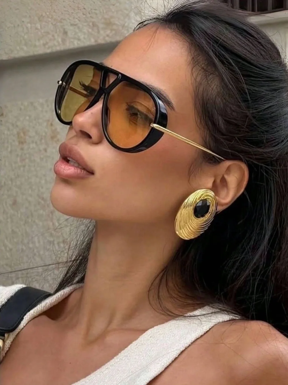 Bottega Veneta BV1274S 003 Drop Aviator Sunglasses in Black/Yellow/Gold